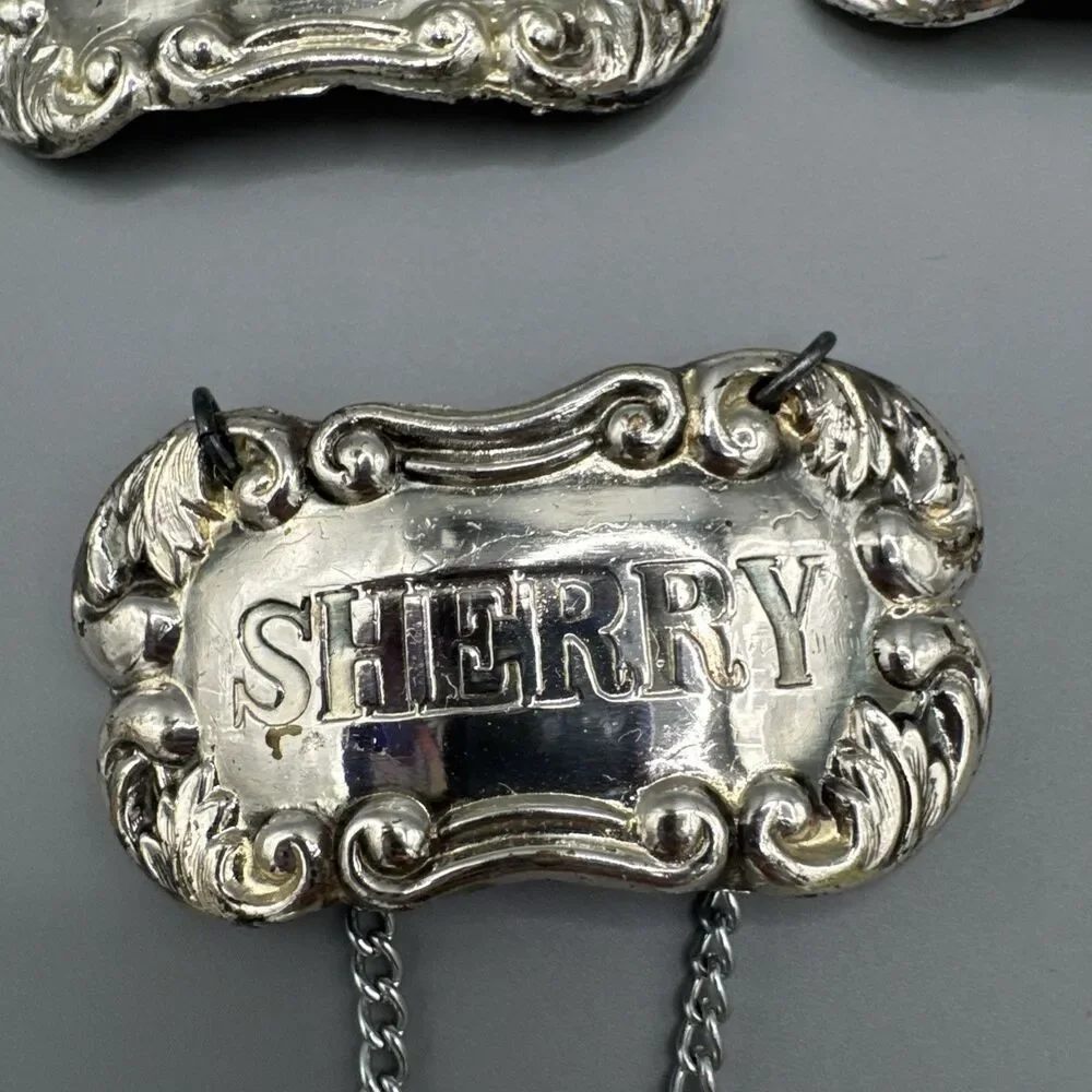 Vintage MC Delli Inc Silver Plate Decanter Liquor Tags Labels Set of 5 Japan